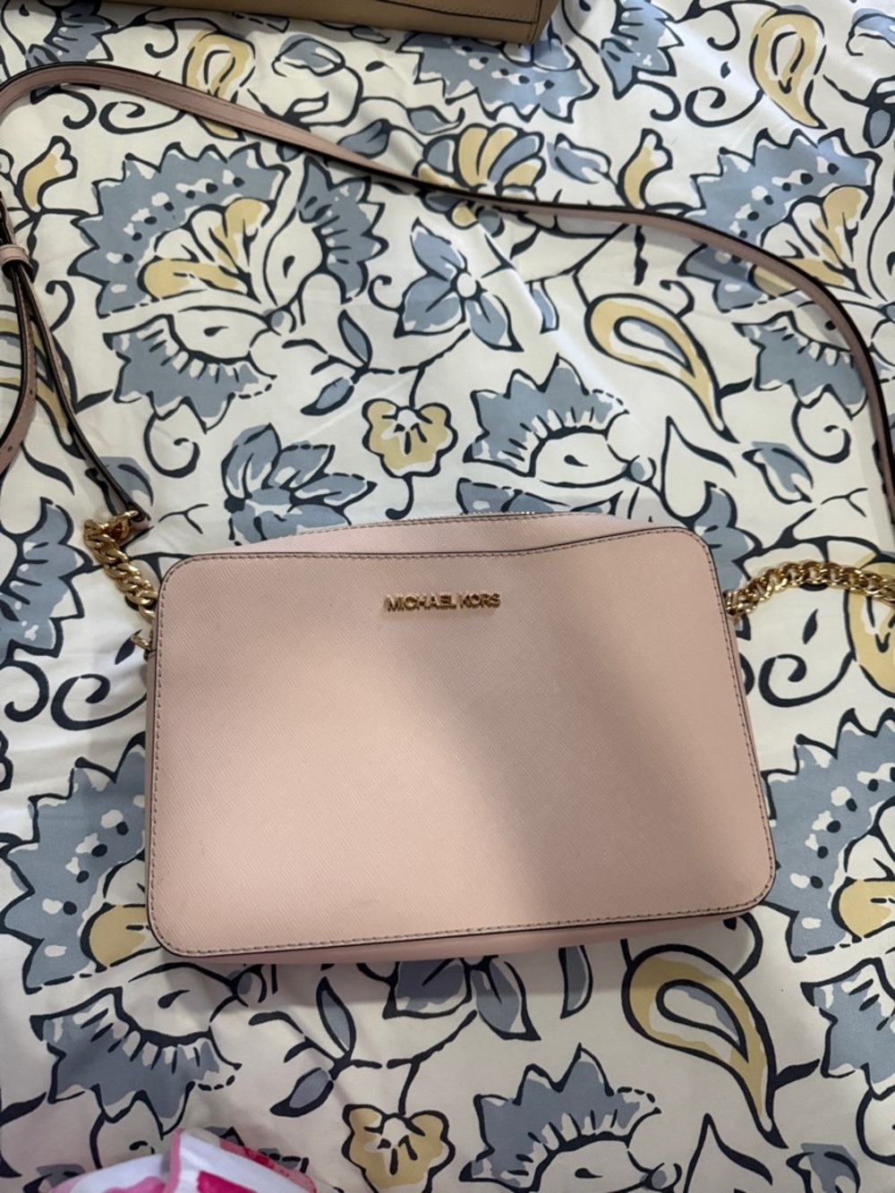Michael Kors Light Pink Saffiano Leather Crossbody Bag with Gold Hardware